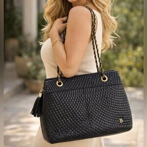 Vintage Bally Black Quilted Leather Chain Shoulder Bag Gold Hardware